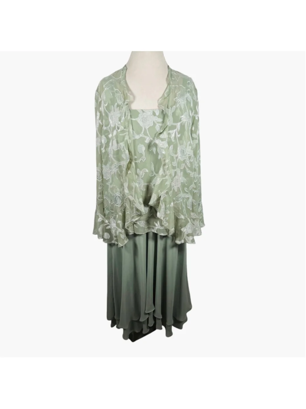 Alex Evenings Mother of the Bride Twin Skirt Set Green Embroidered Chiffon 1X - Picture 8 of 14